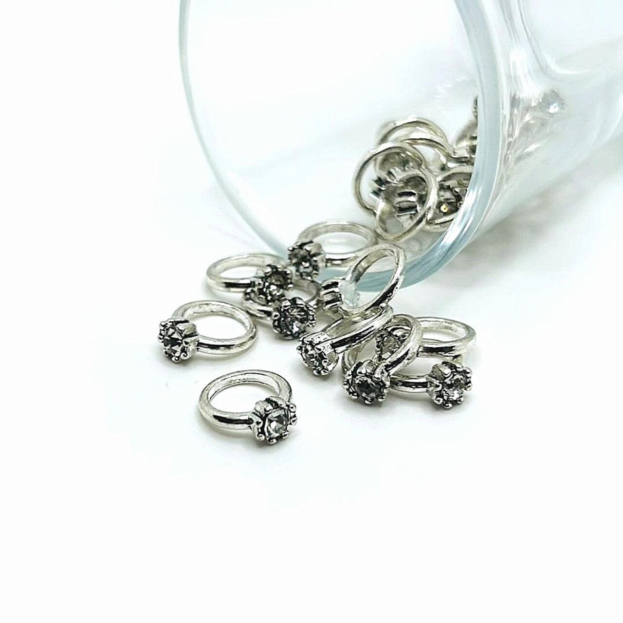 Silver and Diamond 3D Rhinestone Engagement Ring Charms, 13x11mm